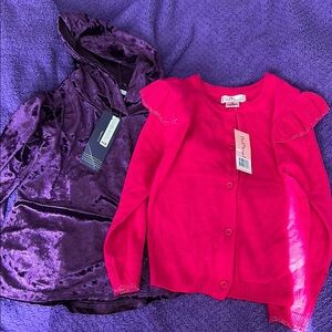 Pink Cardigan and Purple Velvet Hoodie Set